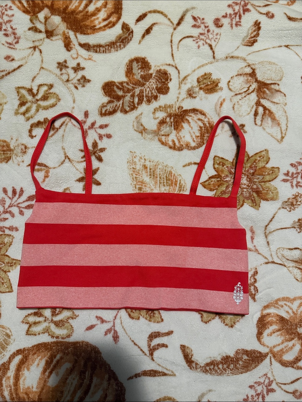 FP Movement by Free People Red & Light Pink Striped Crop Bralette Reversible